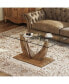 Minimalist glass coffee table with wood/MDF legs & steel columns: CT-907