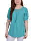 ფოტო #1 პროდუქტის Petite Short Puff Sleeve Mesh Inset Top