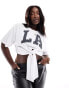 4th & Reckless Plus exclusive tie front LA oversized cropped t-shirt in white