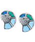 ფოტო #1 პროდუქტის Lab-Grown Blue Opal & Larimar Shell Stud Earrings in Sterling Silver