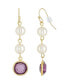 Gold-Tone Imitation Pearl with Purple Channels Drop Earring