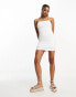 Фото #2 товара Pull&Bear ruched broderie strappy mini dress in white