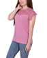 ფოტო #3 პროდუქტის Petite Size Crepe Knit Top with Lace Flanged Sleeve and Yoke