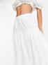 French Connection cotton tiered maxi skirt in white embroidery - WHITE