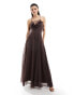 ASOS DESIGN lace up ruffle cami maxi dress with godet in chocolate