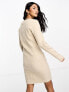 Фото #3 товара Morgan long sleeve wool mix jumper dress with button detail in beige