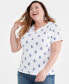 Plus Size Printed Short-Sleeve Henley Top, Created for Macy's