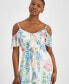 Фото #4 товара Платье Guess Женское с принтом в цветочной гамме и рюшами， В стиле "холодное плечо" с многоуровневой юбкой.