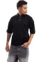 Jack & Jones oversized knitted polo in black