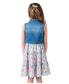 ფოტო #2 პროდუქტის Toddler & Little Girls Denim Vest Dress Outfit with Necklace, 3 PC