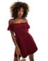 Фото #1 товара ASOS DESIGN chiffon mix bardot mini dress in wine