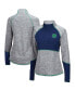 Women's Heathered Gray, Navy Notre Dame Fighting Irish Color Block Space-Dye Raglan Quarter-Zip Top