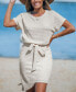 Фото #2 товара Women's Beige Round Neck Short Sleeve Asymmetrical Hem Mini Beach Dress