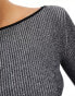 Monki long sleeve knitted crop top in black and white stripe