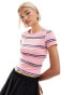 Monki shrunken t-shirt in pink multi stripe rosa-bunt, S - EU 38-40 - фото #1