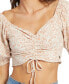 Фото #5 товара Легкая блузка Roxy Juniors' Flirty Walk Ruched Puff Sleeve Crop Top