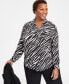 Фото #1 товара Plus Size Animal Print Collared Button Front Top, Created for Macy's
