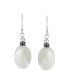 Bali Style White Mother of Pearl Milgrain Caviar Bead Accent Oval Drop Earrings For Women .925 Sterling Silver Oxidized Wire Fish Hook