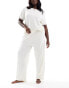 Фото #1 товара ASOS DESIGN Curve Exclusive waffle & lace tee & trouser pyjama set in ivory