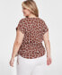 Plus Size Animal-Print Ruched Side-Tie V-Neck Blouse, Created for Macy's