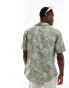 ONLY & SONS revere collar linen mix shirt in sage Hawaiian print sumpf, L - фото #3