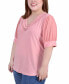 Plus Size Short Puff Sleeve V-Neck Top