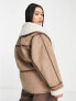 Фото #3 товара Topshop Curve faux shearling oversized car coat in mink and cream