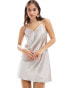 Фото #1 товара Miss Selfridge satin swing mini slip dress in silver