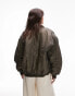 Topshop nylon acid wash bomber jacket in khaki