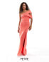 Фото #1 товара Vesper Petite one shoulder asymmetric cut out detail thigh split maxi dress in coral