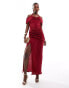 Фото #1 товара ASOS DESIGN plisse bardot midi dress with halter strap detail in burgundy