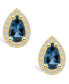 ფოტო #3 პროდუქტის London Topaz (2-1/10 ct. t.w.) and Diamond (1/3 ct. t.w.) Halo Stud Earrings in 14K Yellow Gold