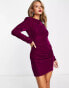 ASOS DESIGN high neck velvet drape mini dress in berry