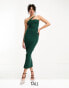 Фото #2 товара Vesper Tall contrast satin trim one shoulder midi dress in forest green