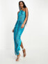 Фото #7 товара ASOS DESIGN Tall fringe drape halter maxi dress in teal