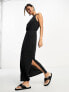 Фото #3 товара Vila slinky racer neck maxi dress with split sides in black