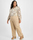 Фото #4 товара Plus Size Wide-Leg Linen-Blend Pull-On Pants, Created for Macy's