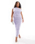 ASOS DESIGN Curve mesh off shoulder midi dress with gauging detail in lilac