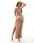 Фото #4 товара ASOS DESIGN corset drape bandeau maxi dress with side split in textured print