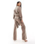 Pretty Lavish tie waist knitted wide leg jumpsuit in taupe Серо-коричневый, XS - фото #8