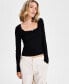 Juniors' Lace Trim Ribbed Square-Neck Sweater