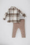 Фото #1 товара Erkek Bebek Kareli Flanel Gömlek Pantolon 2'li Takım