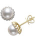 ფოტო #1 პროდუქტის Cultured Freshwater Pearl (7mm) & Diamond (1/8 ct. t.w.) Halo Stud Earrings in 14k Gold, Created for Macy's