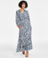 Фото #1 товара Women's Printed Tie-Neck Smocked Maxi Dress