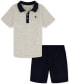 Фото #1 товара Toddler Boys Cotton Heather Jersey Polo Shirt & Twill Shorts, 2 Piece Set