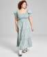 ფოტო #1 პროდუქტის Trendy Plus Size Puff-Sleeve Cotton Tiered Maxi Dress, Created for Macy's