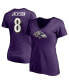 Фото #2 товара Women's Lamar Jackson Purple Baltimore Ravens Player Icon Name and Number V-Neck T-shirt