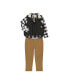 ფოტო #1 პროდუქტის Infant Boys 3 Piece Outfit Set with Puffer Vest, Long Sleeve Flannel Top, and Elastic Waistband Pants