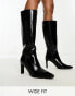 Public Desire Wide Fit Pose heeled knee boots in black textured