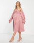 Фото #4 товара ASOS DESIGN Maternity shirred bardot blouson midi dress in soft pink